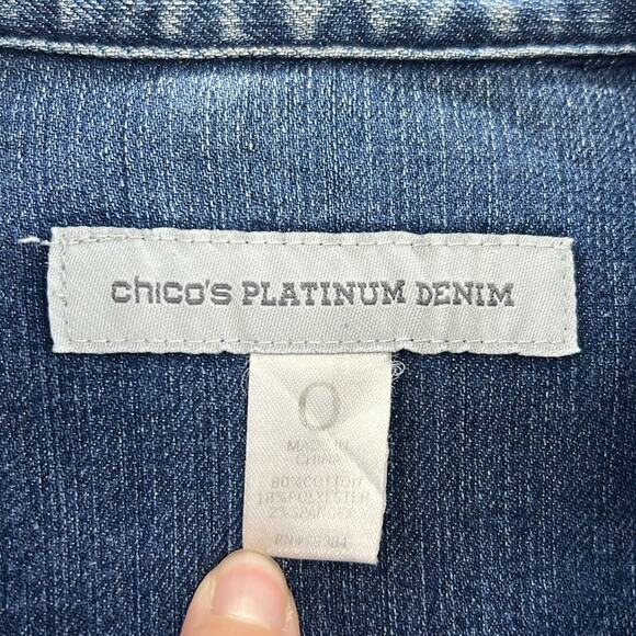 Chico’s Platinum Denim Button Up Blue Jean Jacket Stretch Size 0 (US Small)‎ - Picture 3 of 8